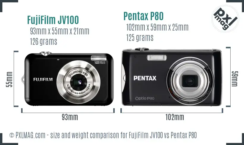 FujiFilm JV100 vs Pentax P80 size comparison