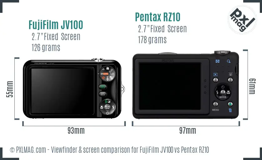 FujiFilm JV100 vs Pentax RZ10 Screen and Viewfinder comparison