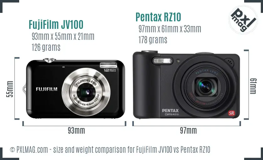 FujiFilm JV100 vs Pentax RZ10 size comparison