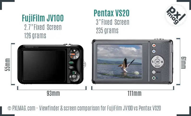 FujiFilm JV100 vs Pentax VS20 Screen and Viewfinder comparison FujiFilm JV100 vs Pentax VS20 Screen and Viewfinder comparison