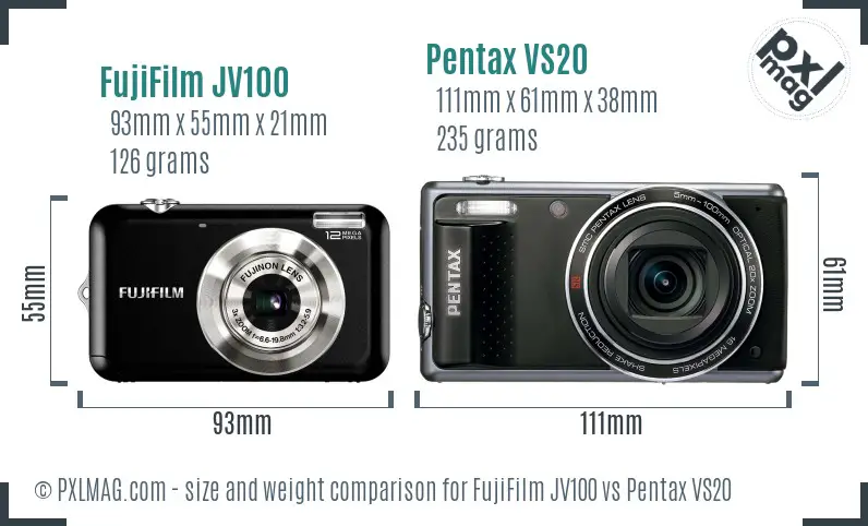 FujiFilm JV100 vs Pentax VS20 size comparison FujiFilm JV100 vs Pentax VS20 size comparison