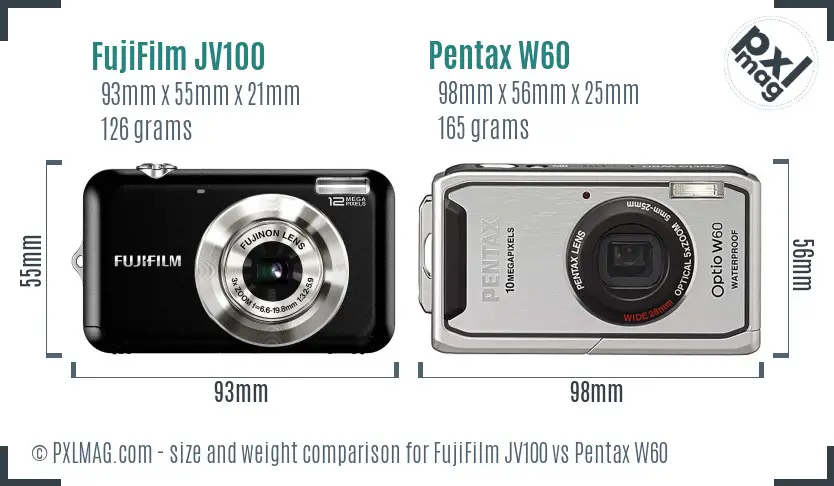 FujiFilm JV100 vs Pentax W60 size comparison FujiFilm JV100 vs Pentax W60 size comparison