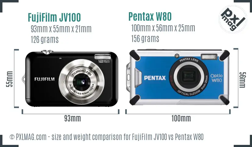 FujiFilm JV100 vs Pentax W80 size comparison FujiFilm JV100 vs Pentax W80 size comparison