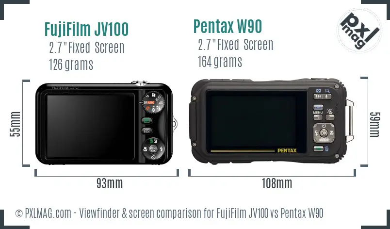 FujiFilm JV100 vs Pentax W90 Screen and Viewfinder comparison