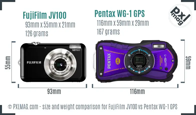 FujiFilm JV100 vs Pentax WG-1 GPS size comparison