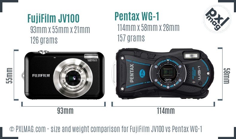 FujiFilm JV100 vs Pentax WG-1 size comparison