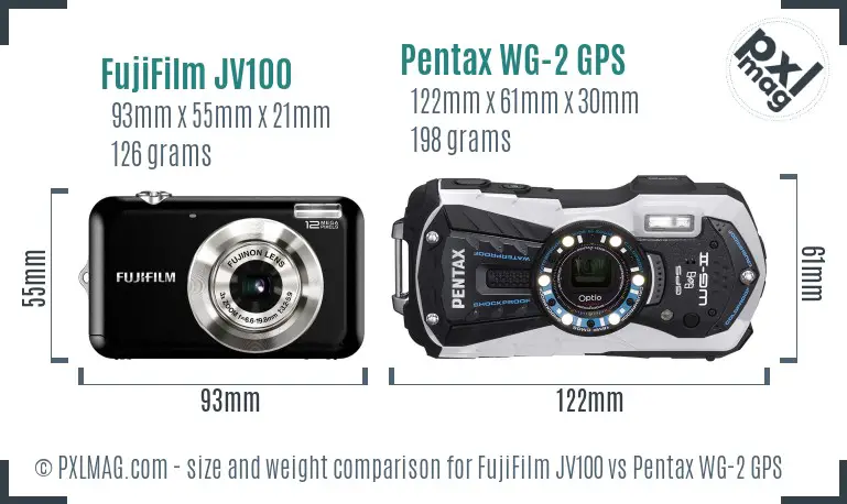FujiFilm JV100 vs Pentax WG-2 GPS size comparison FujiFilm JV100 vs Pentax WG-2 GPS size comparison