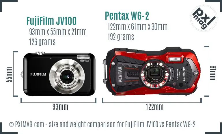 FujiFilm JV100 vs Pentax WG-2 size comparison