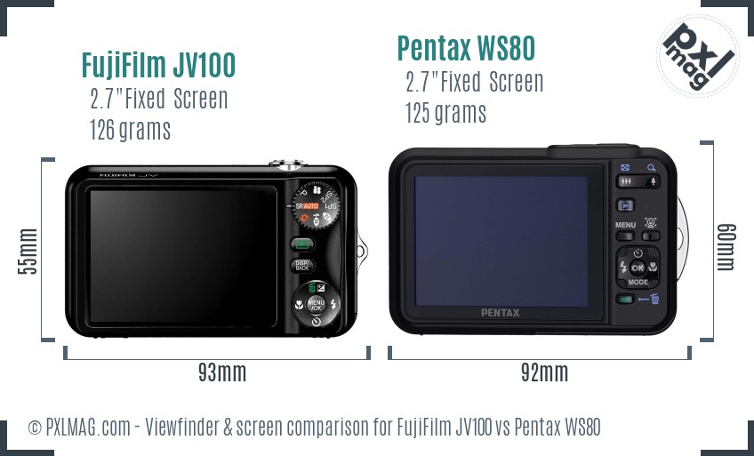 FujiFilm JV100 vs Pentax WS80 Screen and Viewfinder comparison
