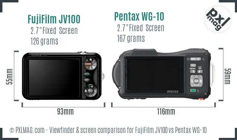 FujiFilm JV100 vs Pentax WG-10 Screen and Viewfinder comparison