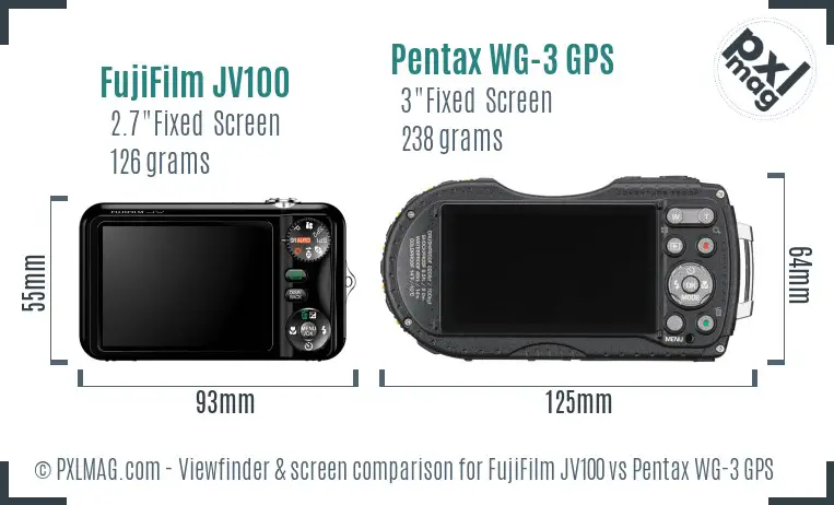 FujiFilm JV100 vs Pentax WG-3 GPS Screen and Viewfinder comparison