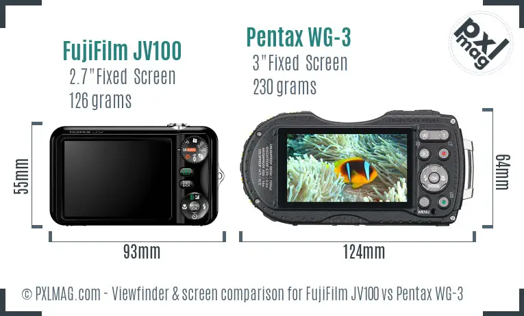 FujiFilm JV100 vs Pentax WG-3 Screen and Viewfinder comparison