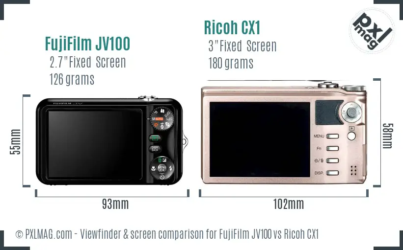 FujiFilm JV100 vs Ricoh CX1 Screen and Viewfinder comparison