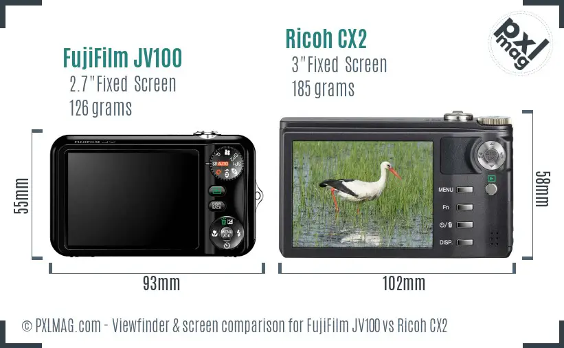 FujiFilm JV100 vs Ricoh CX2 Screen and Viewfinder comparison