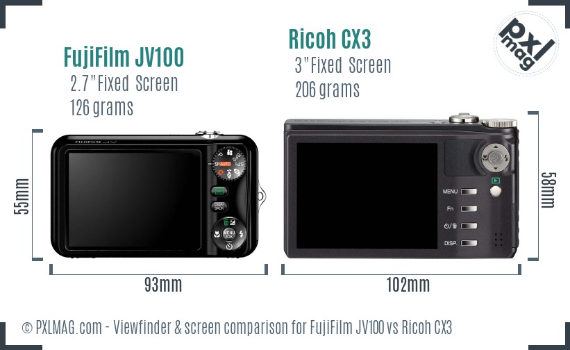 FujiFilm JV100 vs Ricoh CX3 Screen and Viewfinder comparison