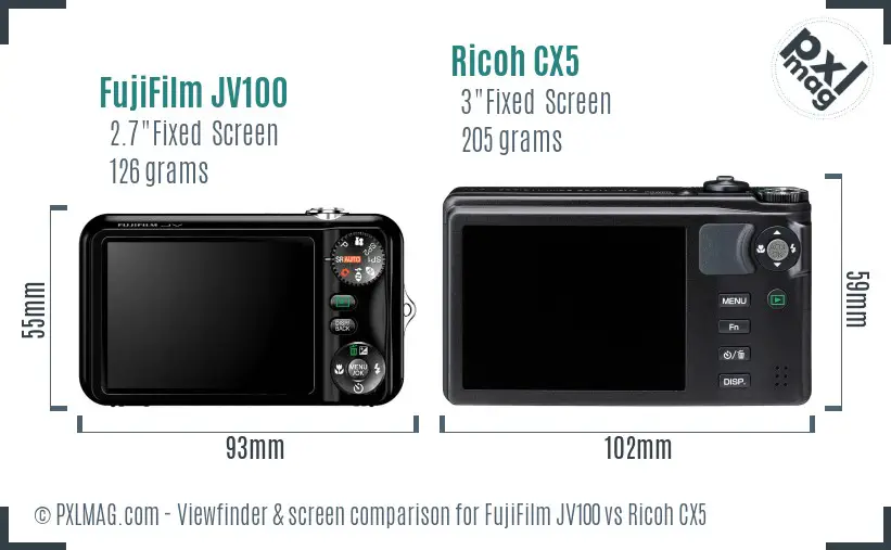 FujiFilm JV100 vs Ricoh CX5 Screen and Viewfinder comparison