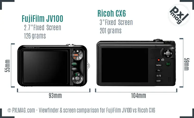 FujiFilm JV100 vs Ricoh CX6 Screen and Viewfinder comparison