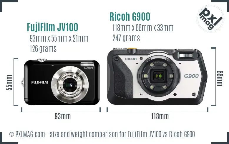 FujiFilm JV100 vs Ricoh G900 size comparison FujiFilm JV100 vs Ricoh G900 size comparison