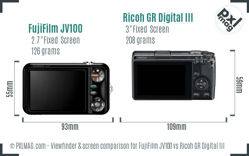 FujiFilm JV100 vs Ricoh GR Digital III Screen and Viewfinder comparison