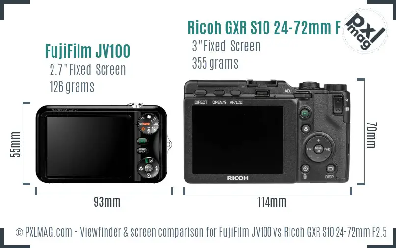 FujiFilm JV100 vs Ricoh GXR S10 24-72mm F2.5-4.4 VC Screen and Viewfinder comparison
