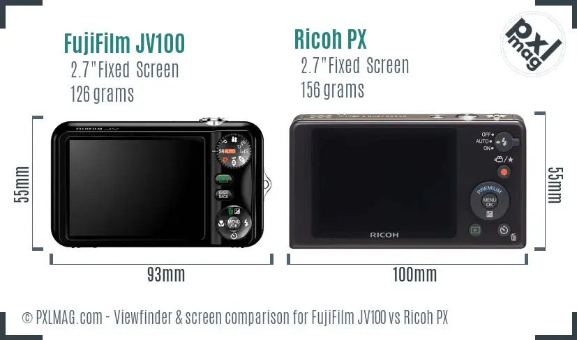 FujiFilm JV100 vs Ricoh PX Screen and Viewfinder comparison