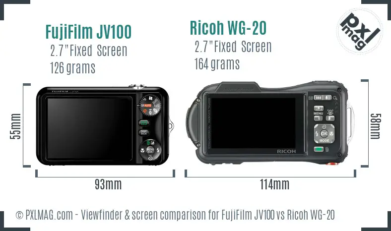 FujiFilm JV100 vs Ricoh WG-20 Screen and Viewfinder comparison