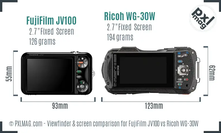 FujiFilm JV100 vs Ricoh WG-30W Screen and Viewfinder comparison