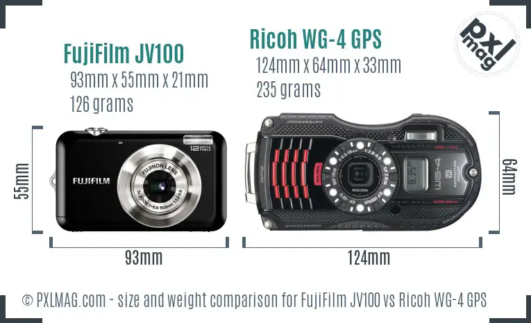 FujiFilm JV100 vs Ricoh WG-4 GPS size comparison