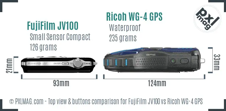 FujiFilm JV100 vs Ricoh WG-4 GPS top view buttons comparison