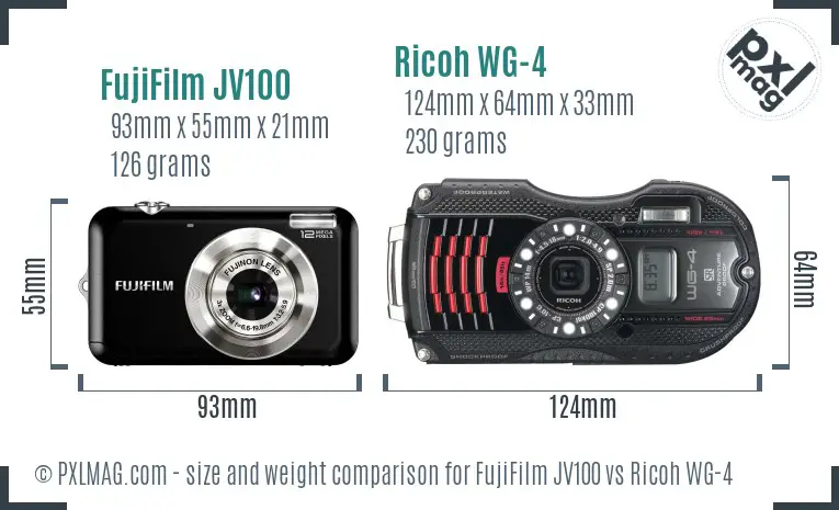 FujiFilm JV100 vs Ricoh WG-4 size comparison