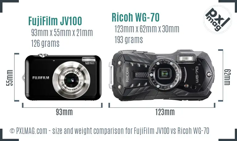 FujiFilm JV100 vs Ricoh WG-70 size comparison FujiFilm JV100 vs Ricoh WG-70 size comparison