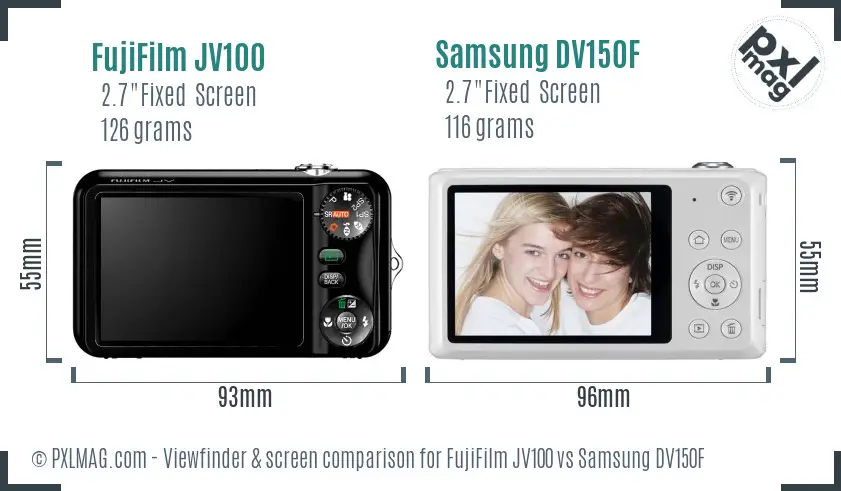 FujiFilm JV100 vs Samsung DV150F Screen and Viewfinder comparison