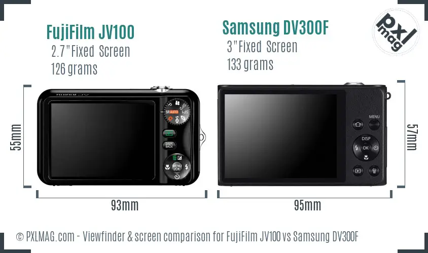 FujiFilm JV100 vs Samsung DV300F Screen and Viewfinder comparison