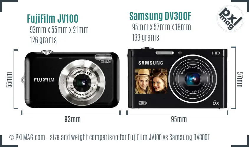 FujiFilm JV100 vs Samsung DV300F size comparison