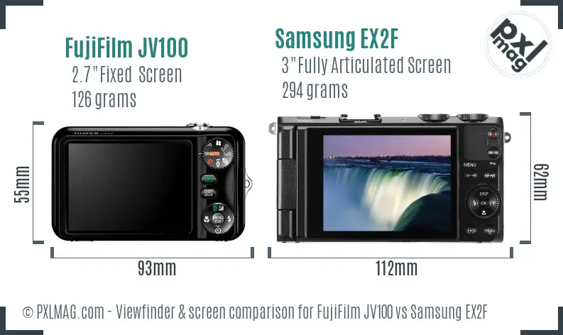 FujiFilm JV100 vs Samsung EX2F Screen and Viewfinder comparison