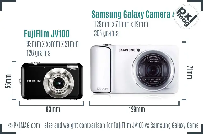 FujiFilm JV100 vs Samsung Galaxy Camera 4G size comparison