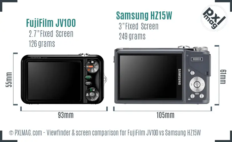 FujiFilm JV100 vs Samsung HZ15W Screen and Viewfinder comparison