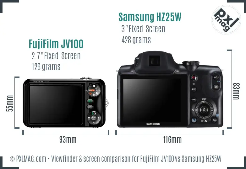 FujiFilm JV100 vs Samsung HZ25W Screen and Viewfinder comparison