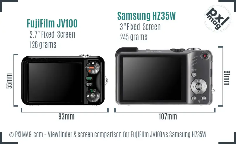 FujiFilm JV100 vs Samsung HZ35W Screen and Viewfinder comparison