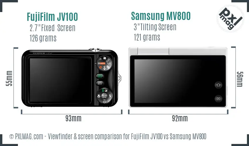 FujiFilm JV100 vs Samsung MV800 Screen and Viewfinder comparison