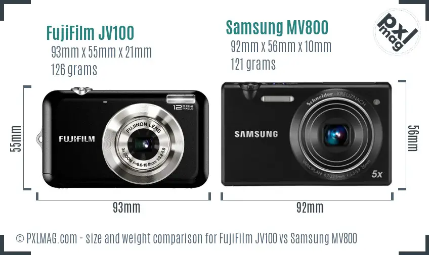 FujiFilm JV100 vs Samsung MV800 size comparison