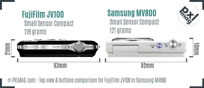 FujiFilm JV100 vs Samsung MV800 top view buttons comparison