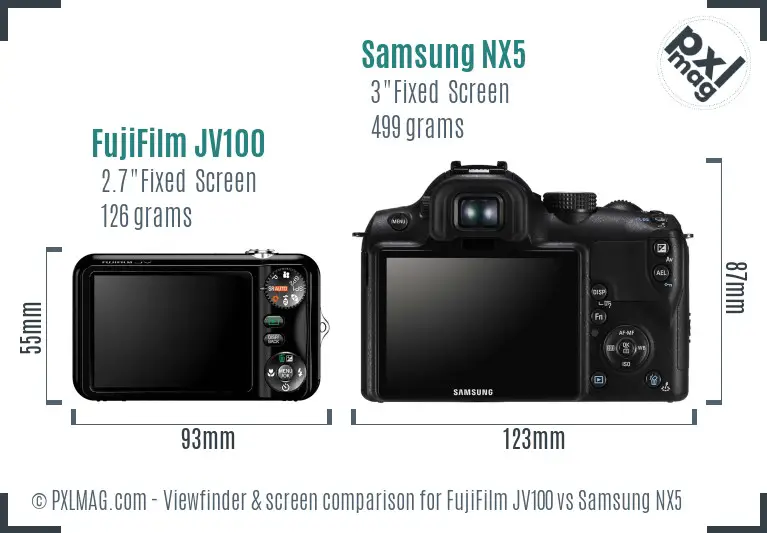 FujiFilm JV100 vs Samsung NX5 Screen and Viewfinder comparison