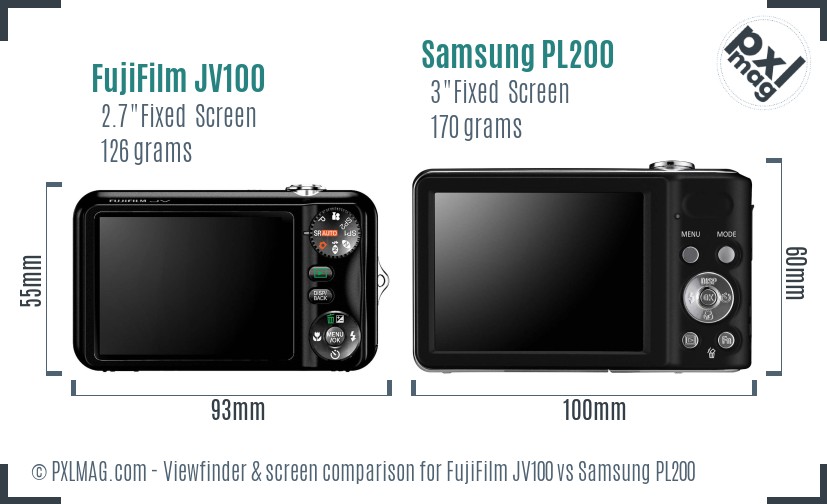 FujiFilm JV100 vs Samsung PL200 Screen and Viewfinder comparison
