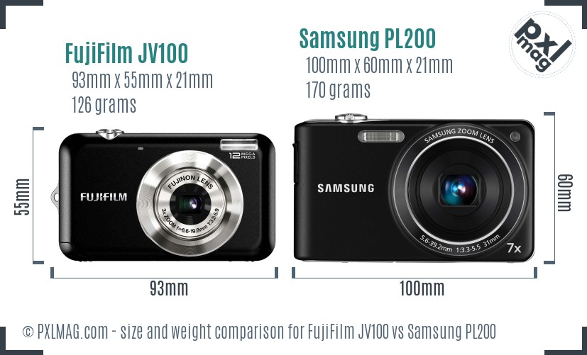 FujiFilm JV100 vs Samsung PL200 size comparison