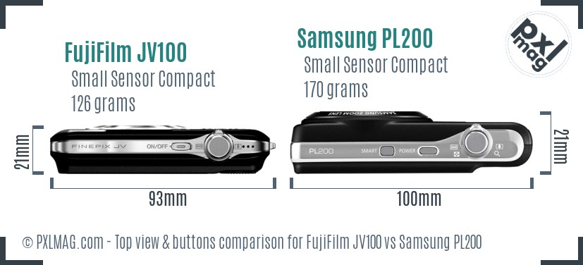 FujiFilm JV100 vs Samsung PL200 top view buttons comparison