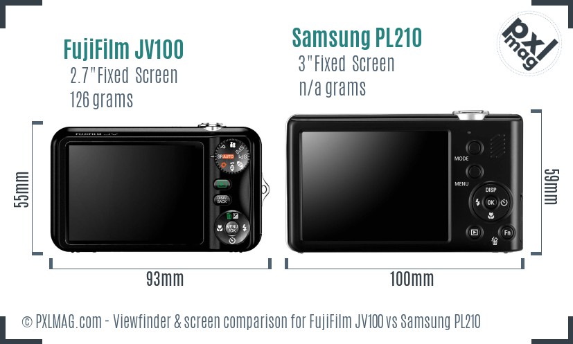 FujiFilm JV100 vs Samsung PL210 Screen and Viewfinder comparison