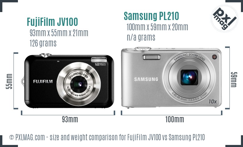FujiFilm JV100 vs Samsung PL210 size comparison