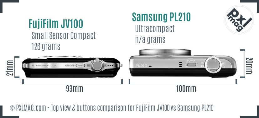 FujiFilm JV100 vs Samsung PL210 top view buttons comparison