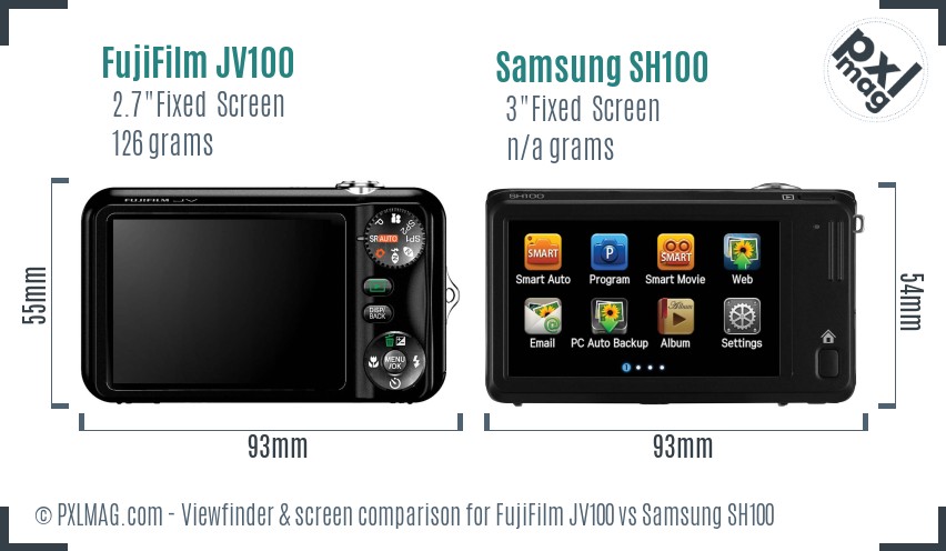 FujiFilm JV100 vs Samsung SH100 Screen and Viewfinder comparison